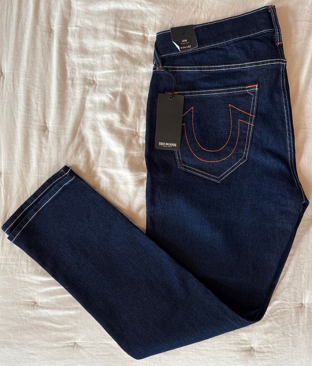NWT True Religion Geno SN Slim Jeans 34x32 Dark Migration Wash Denim 5 Pocket